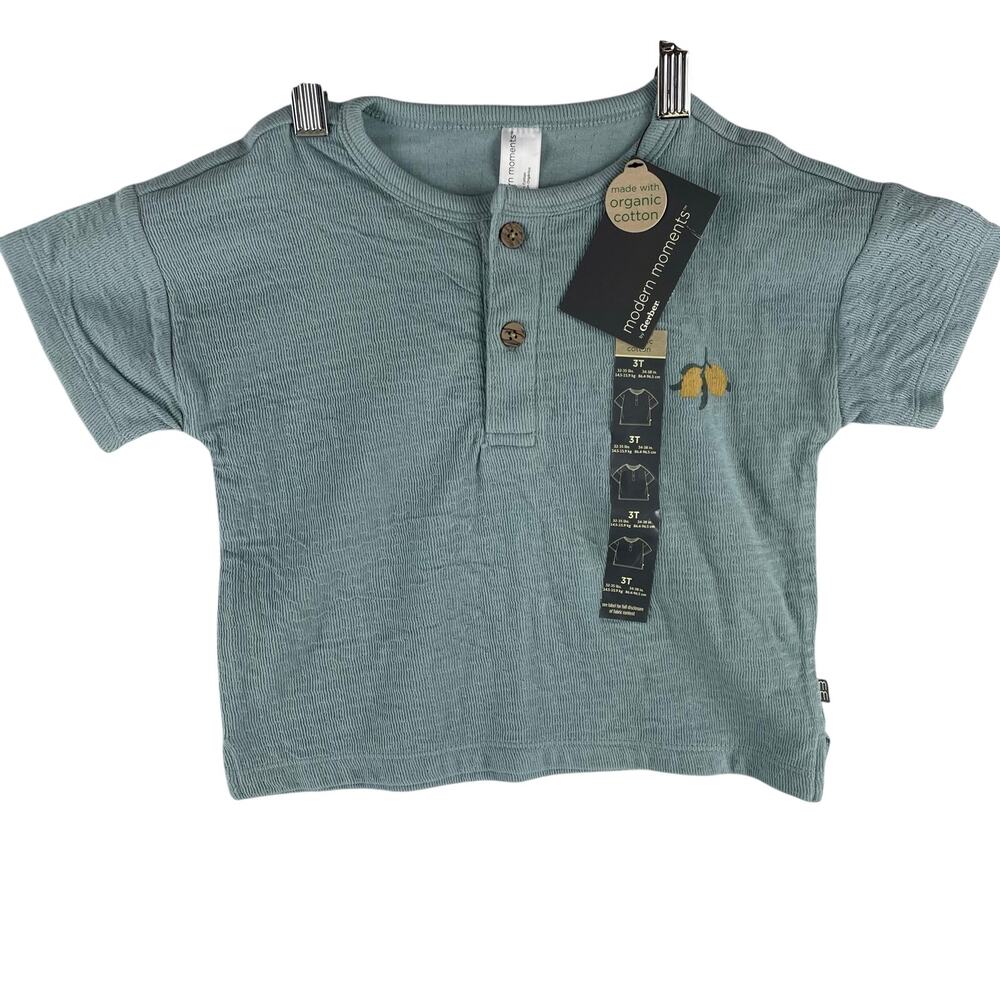 Modern Moments by Gerber Toddler Boys 3T Teal Organic Cotton Henley  Lemon NWT